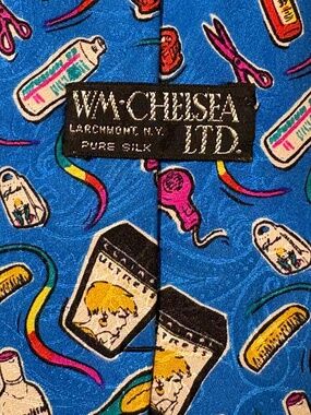 VTG WM Chelsea Ltd Silk Tie Hair Salon Beauty Novelty Print Blue